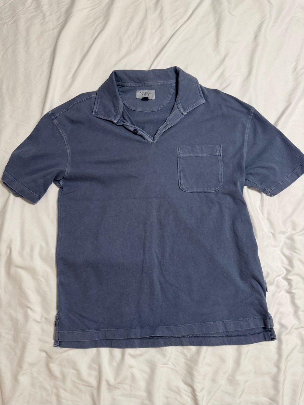 American Eagle Outfitters Washed Indigo Short-Sleeve Polo with Pocket
